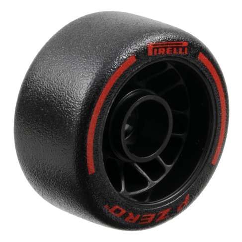 105162pb03 - Wheel 24 x 13.4 with Pin Hole with Molded Black Hard Rubber Tire and Printed Red 'PIRELLI', 'P ZERO' and Arcs Pattern – Black