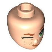 107097 - Mini Doll, Head Friends with Dark Orange Eyebrows, Green Eyes, Right Wink, Nougat Lips and Freckles, Lopsided Grin Pattern – Light Nougat