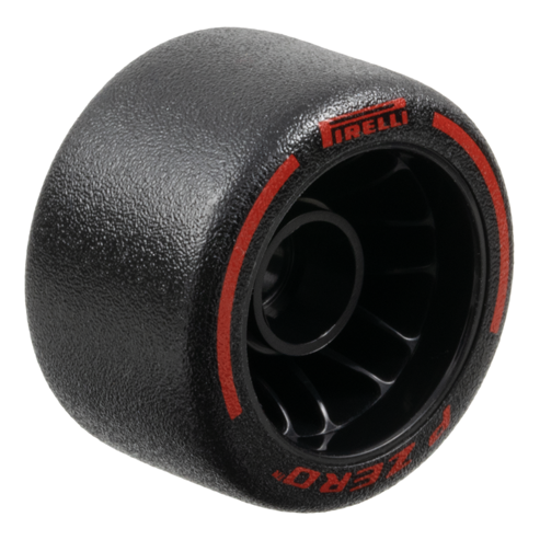 110100pb02 - Wheel 24 x 14.9 with Pin Hole with Molded Black Hard Rubber Tire and Printed Red 'PIRELLI', 'P ZERO' and Arcs Pattern – Black