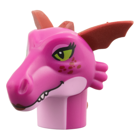 117604pb01 - Minifigure, Head, Modified Dragon with Molded Dark Red Spikes, Printed Lime Eyes and Bright Pink Neck Pattern – Magenta