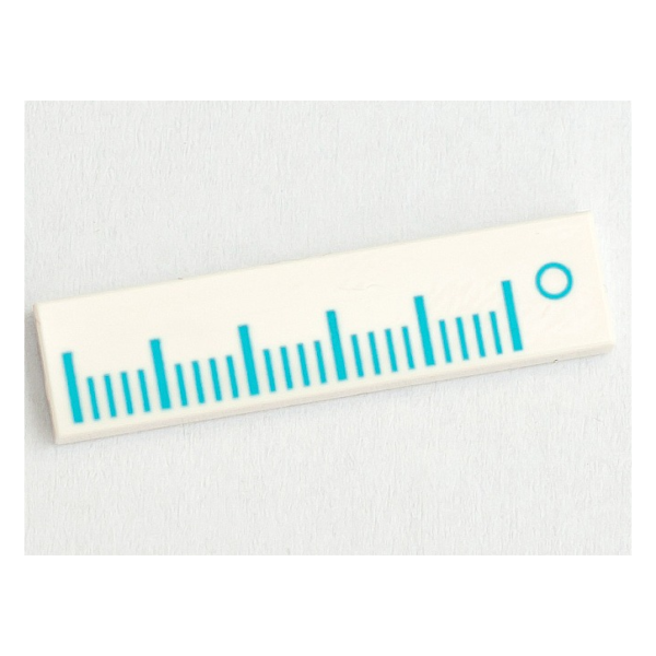 2431pb0857 - Tile 1 x 4 with Medium Azure Ruler / Measuring Tape Pattern – White