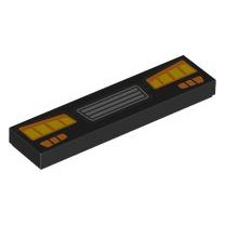 2431pb0903 - Tile 1 x 4 with Silver Vehicle Grille, Orange and Yellow Headlights and Signal Lights Pattern – Black