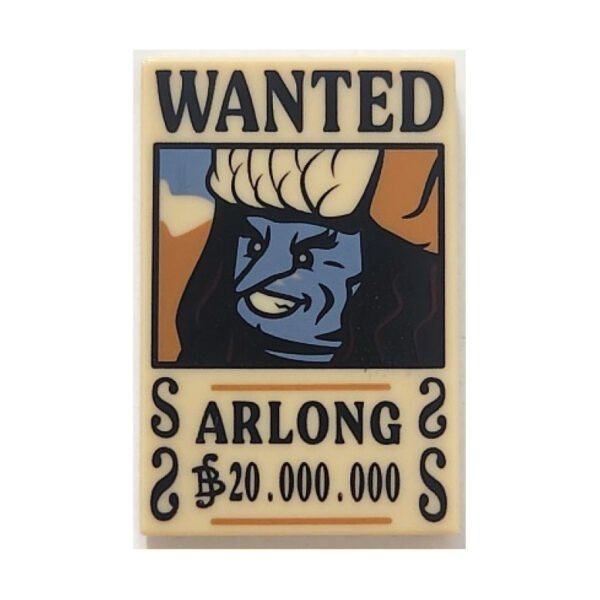 26603pb532 - Tile 2 x 3 with Wanted Poster with Black 'WANTED' 'ARLONG' (Belly) '20.000.000' Pattern – Tan