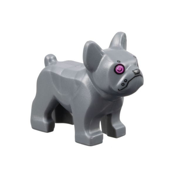 29602pb03 - Dog, French Bulldog with Dark Pink Eyes, Silver Nose, Robot Pattern – Flat Silver