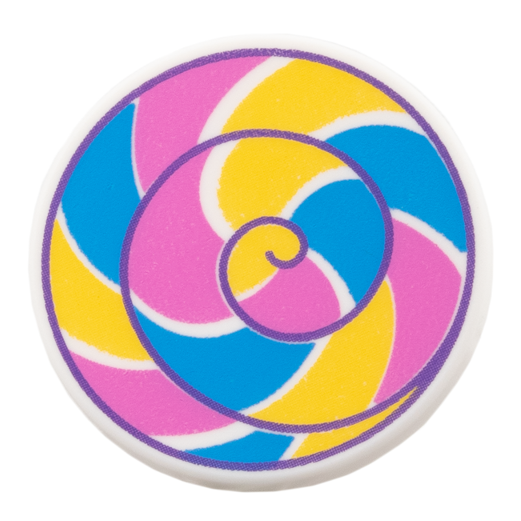30261pb066 - Road Sign 2 x 2 Round with Clip with Dark Azure, Dark Pink, Bright Light Orange Striped Spiral Pattern – White