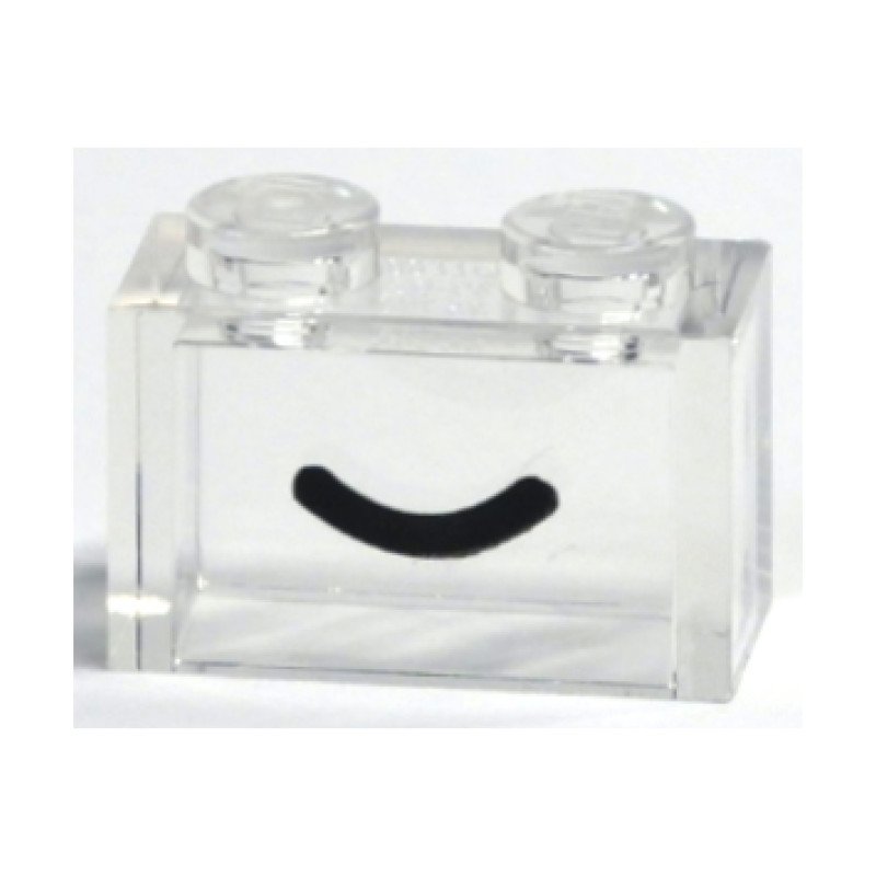 3065pb24 - Brick 1 x 2 without Bottom Tube with Black Smile Curved Line Pattern – Trans-Clear