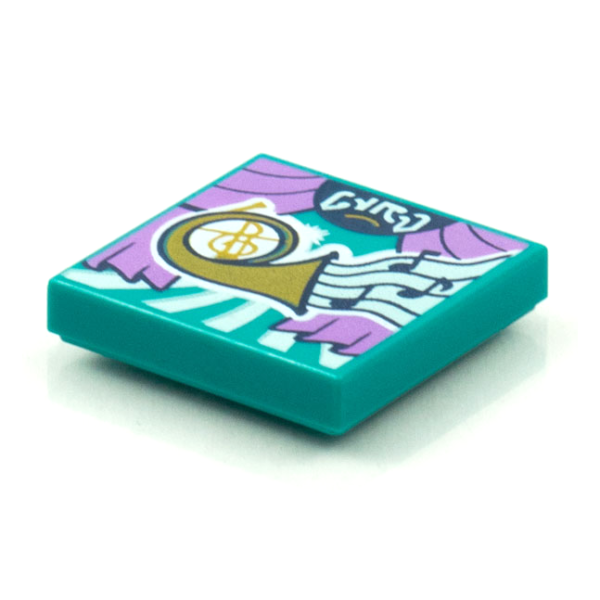 3068pb1571 - Tile 2 x 2 with BeatBit Album Cover - Gold French Horn Pattern – Dark Turquoise