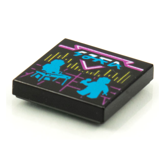 3068pb1614 - Tile 2 x 2 with BeatBit Album Cover - Dark Azure Keyboardist and Singer Silhouettes Pattern – Black