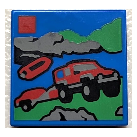 3068pb2476 - Tile 2 x 2 with LEGO City Set 60412 4x4 Fire Truck with Rescue Boat Box Art Pattern – Blue