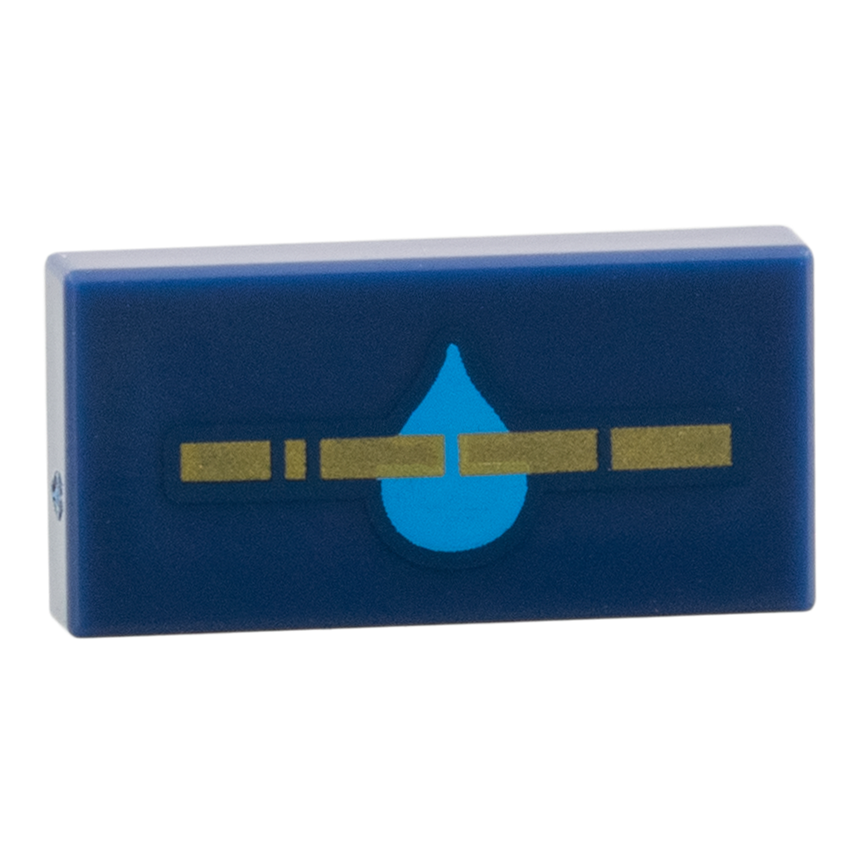 3069pb1529 - Tile 1 x 2 with Gold Stripe, Dark Azure Droplet Pattern – Dark Blue 3069pb1529 - Tile 1 x 2 with Gold Stripe, Dark Azure Droplet Pattern – Dark Blue