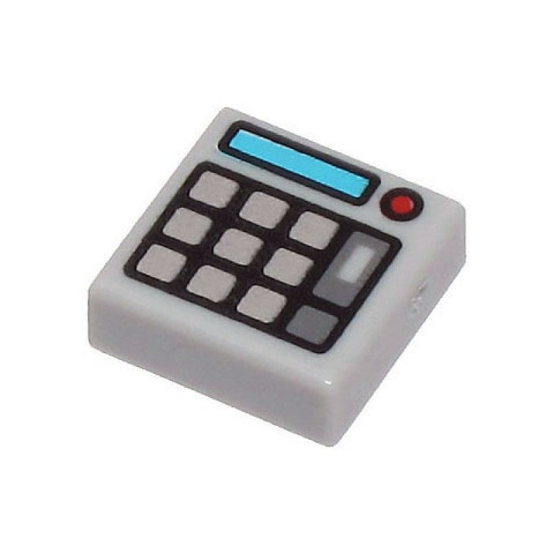 3070pb174 - Tile 1 x 1 with Keypad Buttons, Medium Azure Screen and Red Light (Calculator) Pattern – Light Bluish Gray