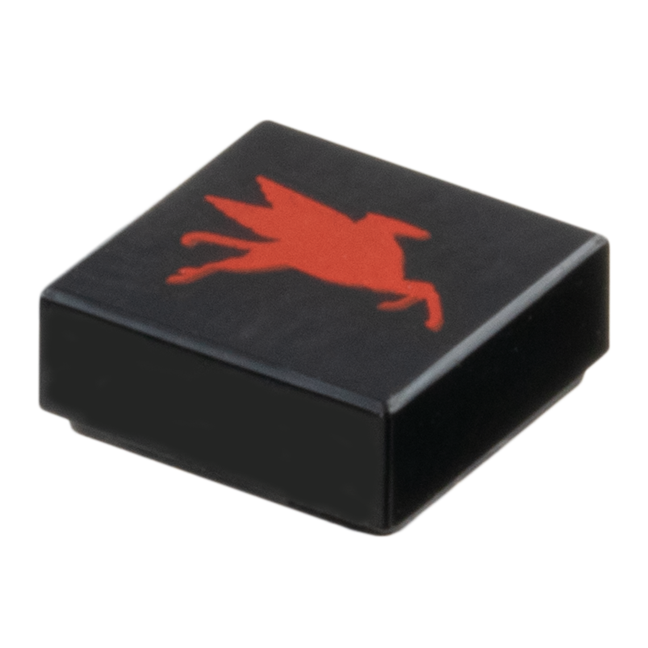 3070pb372R - Tile 1 x 1 with Red Mobil Pegasus Logo Model Right Side – Black