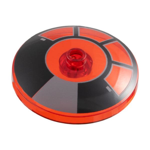 35394pb010 - Dish 4 x 4 Inverted (Radar) with Open Stud with Black and Dark Bluish Gray Radial Millennium Falcon Cockpit Pattern – Trans-Red