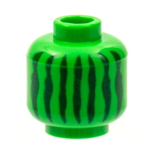3626pb2763 - Minifigure, Head without Face with Dark Green Irregular Vertical Lines Pattern (Watermelon) - Hollow Stud – Bright Green