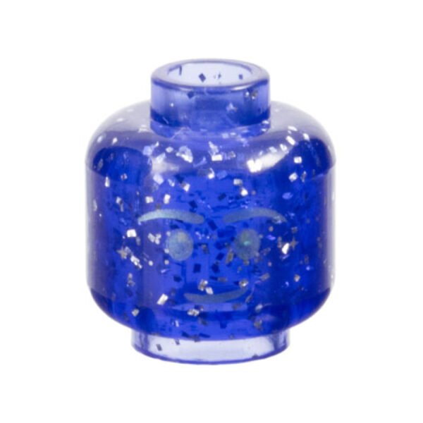 3626pb3582 - Minifigure, Head Metallic Light Blue Eyebrows, Eyes, and Grin Pattern - Vented Stud – Glitter Trans-Purple