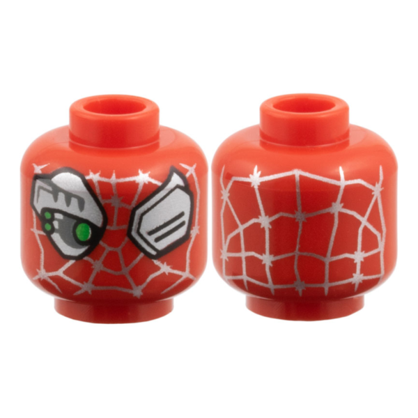 3626pb3954 - Minifigure, Head Alien Silver Webbing, Eyes and Cyborg Eyepiece, Bright Green Eye Sensors Pattern – Red