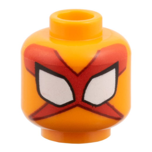 3626pb3955 - Minifigure, Head Alien Large White Eyes with Black Borders, Red X-Shaped Mask with Dark Red Trim Pattern – Orange