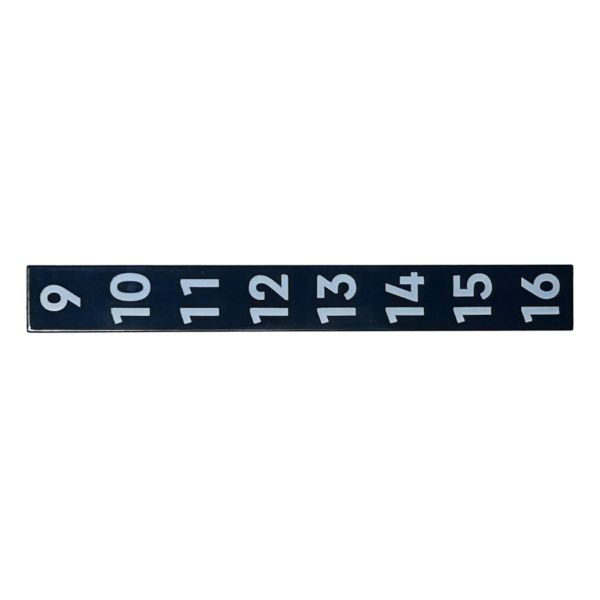 4162pb248 - Tile 1 x 8 with White Numbers 9, 10, 11, 12, 13, 14, 15, and 16 Pattern – Black