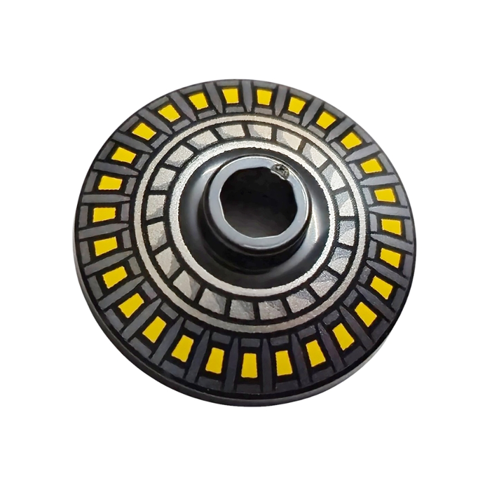 4740pb041 - Dish 2 x 2 Inverted (Radar) with Bright Light Orange Ring, Dark Silver and Silver Radial Pattern – Black