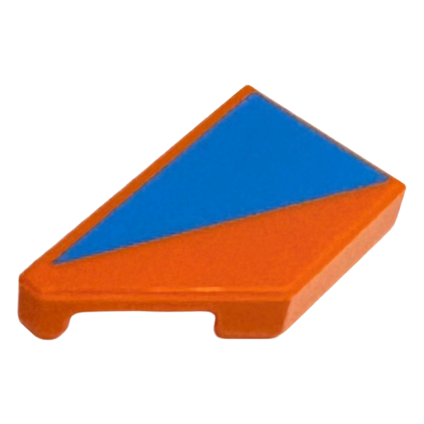 5091pb021 - Tile, Modified 1 x 2 Wedge Left with Dark Azure Triangle Pattern – Orange
