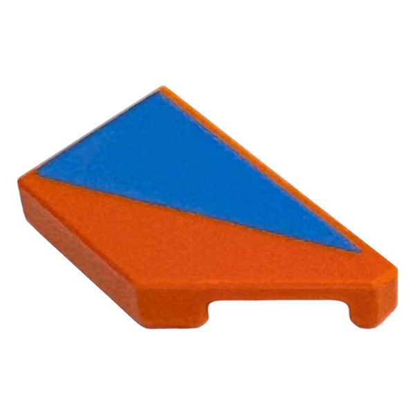 5092pb021 - Tile, Modified 1 x 2 Wedge Right with Dark Azure Triangle Pattern – Orange