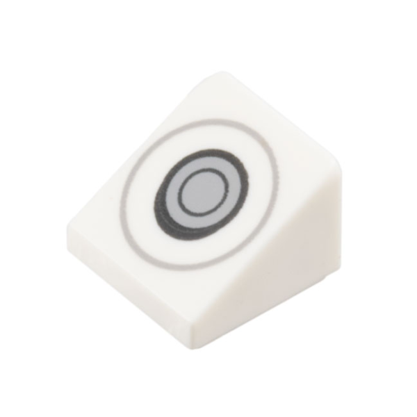 54200pb119 - Slope 30 1 x 1 x 2/3 with Joystick Control, Dark Bluish Gray, Black, and Light Bluish Gray Circles Pattern – White