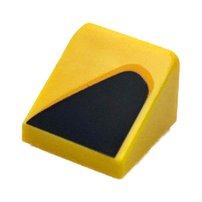 54200pb121L - Slope 30 1 x 1 x 2/3 with Black and Bright Light Orange Curved Triangle / Vent Pattern Model Left Side – Yellow
