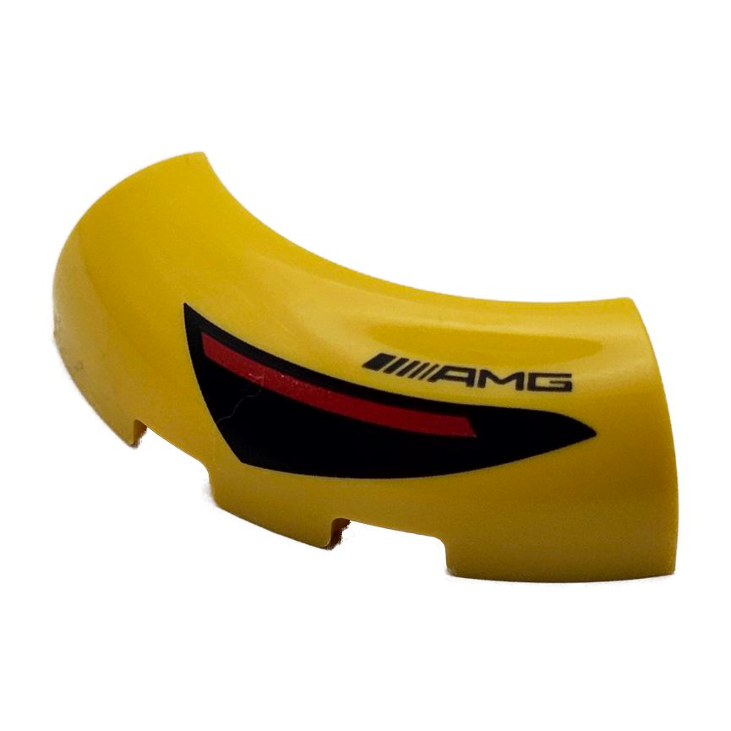 65617pb01L - Brick, Round Corner 3 x 3 without Studs with Black and Red Taillight and AMG Logo Pattern – Yellow