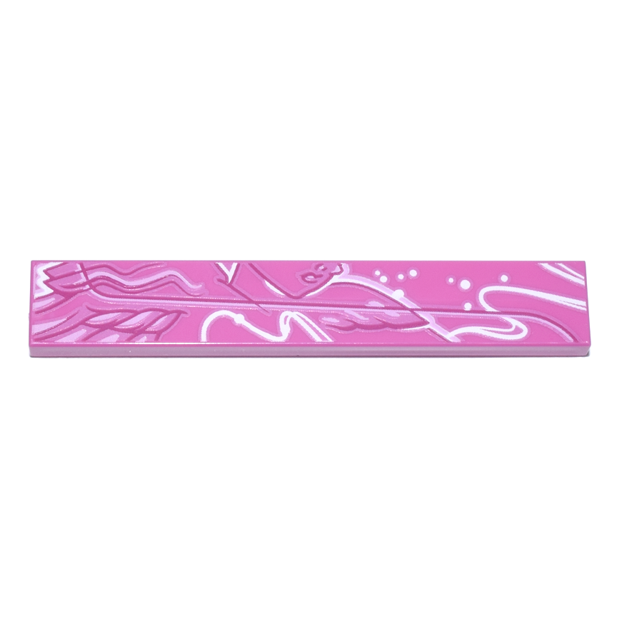 6636pb372R - Tile 1 x 6 with White, Magenta and Bright Pink Female Lower Face, Feathers, Curved Lines and Dots Pattern Model Right Side – Dark Pink