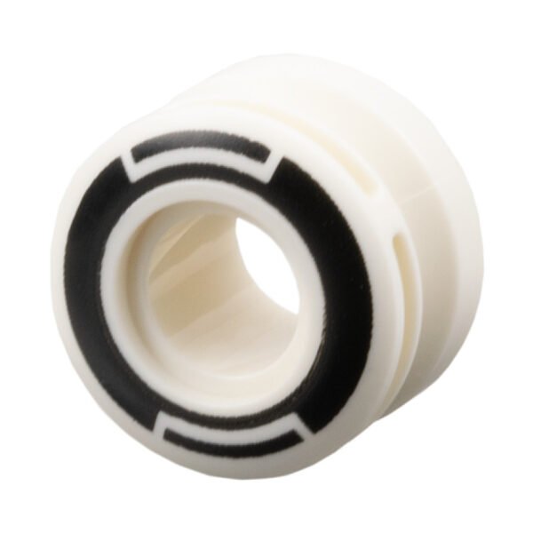 6683pb01 - Wheel 11mm D. x 8mm with Center Groove, 8 Spokes and Smooth Side with Black Circle and Arcs Pattern – White