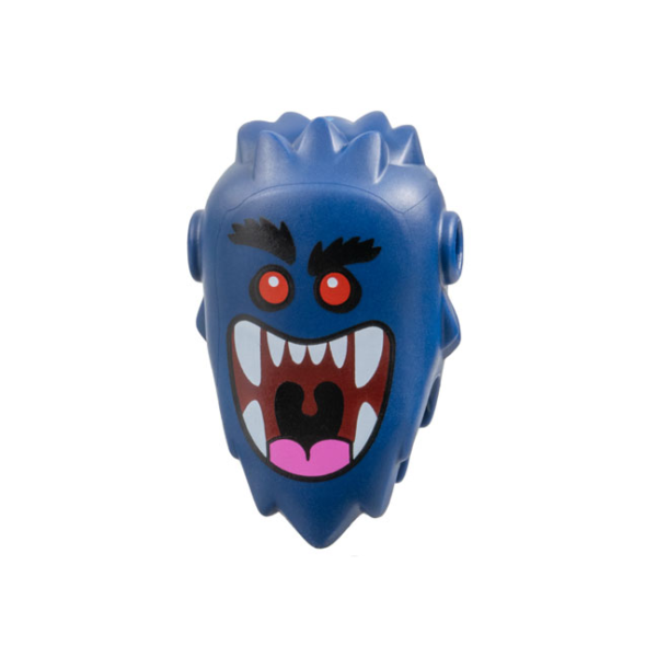 6846pb01 - Minifigure, Head, Modified, Bogeyman with Pin Holes with Black Bushy Eyebrows, Red Eyes, Dark Red Large Open Mouth with Dark Pink Tongue and White Teeth Pattern – Dark Blue