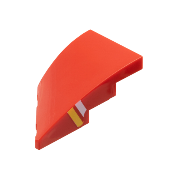 6929pb001 - Wedge 4 x 2 Right No Studs with White and Yellow Stripes on Side Pattern – Red