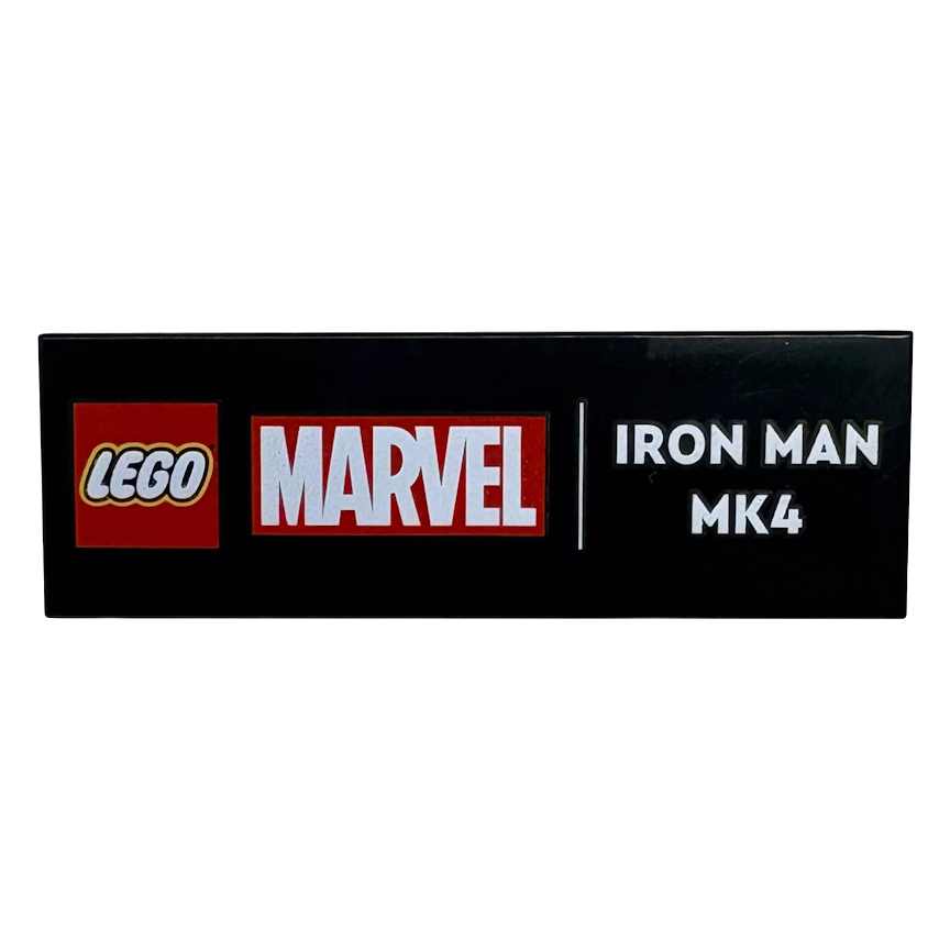 69729pb173 - Carreau 2 x 6 avec logo Marvel rouge LEGO et motif ' IRON MAN MK4 ' blanc – Noir