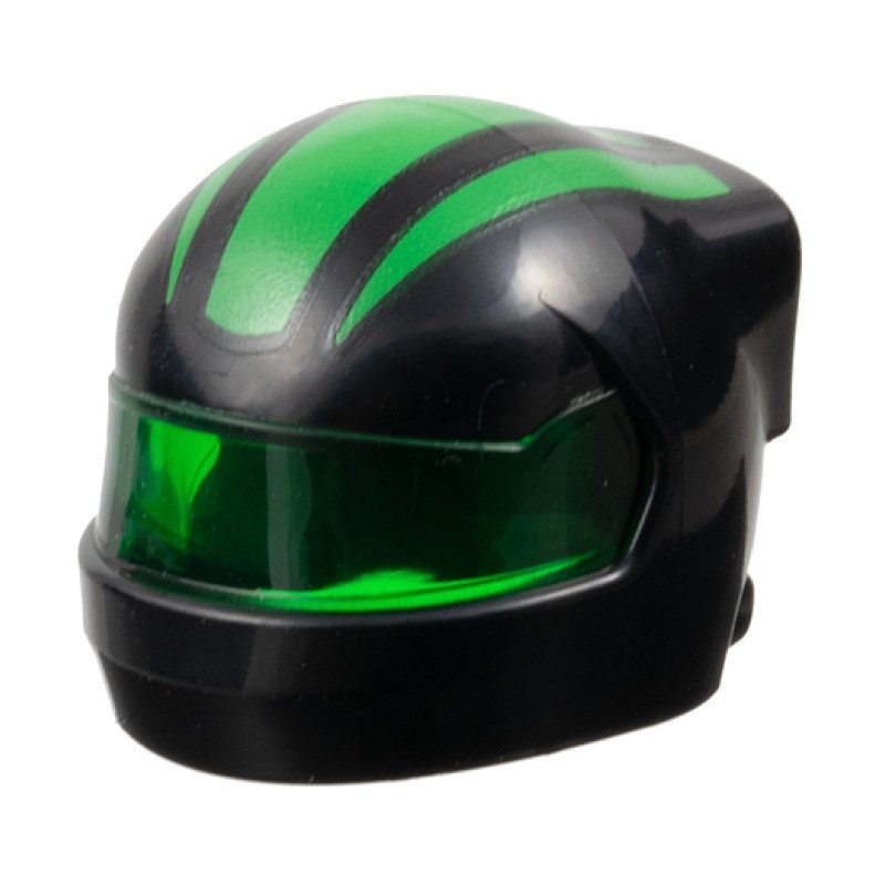 7071pb14 - Minifigure, Headgear Helmet Formula 1 with Molded Trans-Green Visor and Printed Bright Green Stripes Pattern – Black