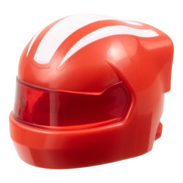 7071pb19 - Minifigure, Headgear Helmet Formula 1 with Molded Trans-Red Visor and Printed White Stripes Pattern – Red