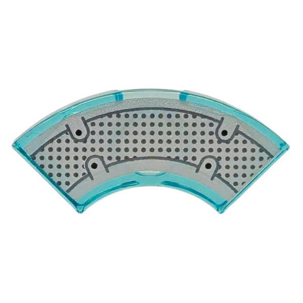 7836pb001 - Tile, Round Corner 2 x 2 Macaroni with Bottom Stud Holder with Black and Dark Bluish Gray Dots and Lines on Silver Background Pattern – Trans-Light Blue