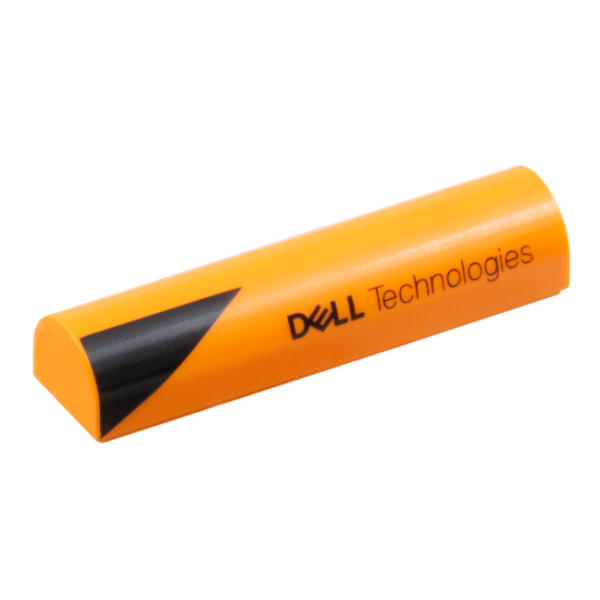 79756pb02L - Slope, Curved 1 x 4 x 2/3 Double with Black Triangle and 'DELL Technologies' Pattern Model Left Side – Orange