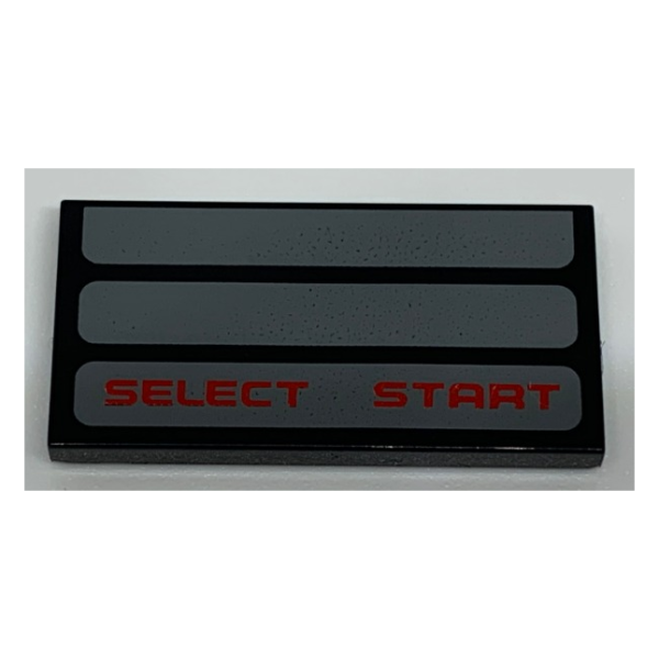 87079pb0756 - Tile 2 x 4 with Three Dark Bluish Gray Stripes and Red 'SELECT START' Pattern – Black
