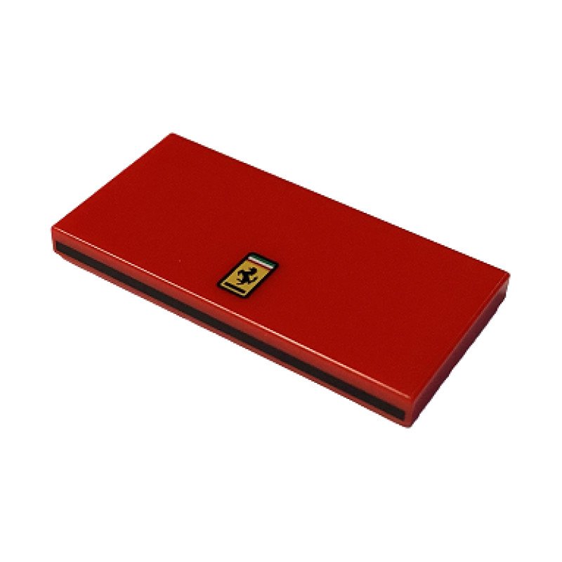 87079pb1449 - Tile 2 x 4 with Ferrari Logo on Top and Black Stripe on Side Pattern – Red