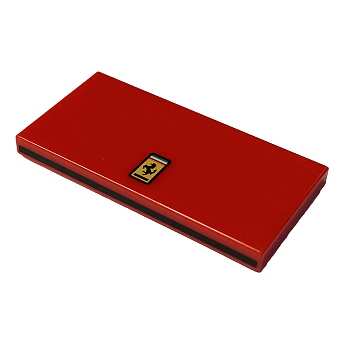 87079pb1449 - Tile 2 x 4 with Ferrari Logo on Top and Black Stripe on Side Pattern – Red