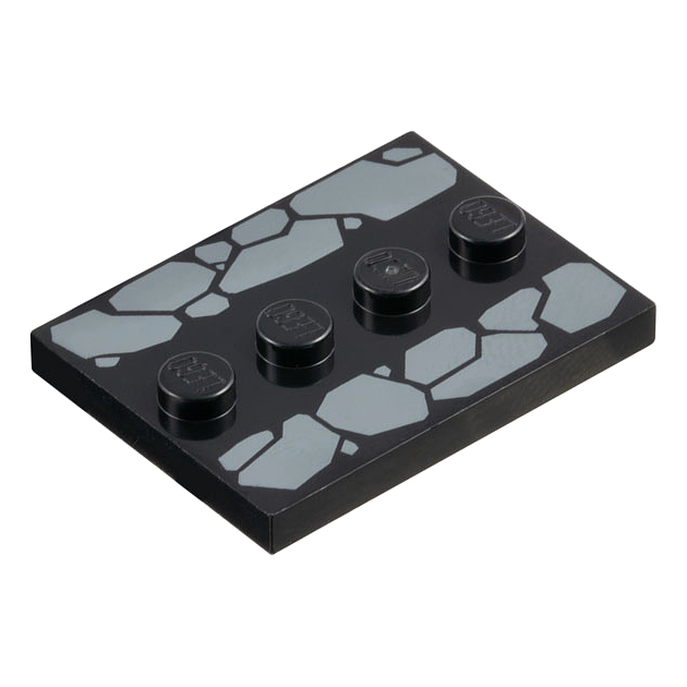 88646pb013 - Tile, Modified 3 x 4 with 4 Studs in Center with Dark Bluish Gray Cobblestones Pattern – Black