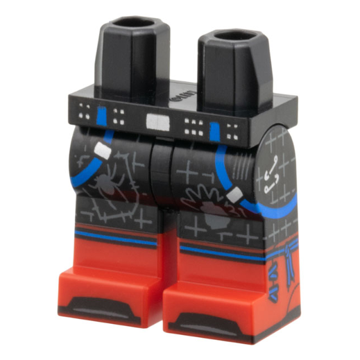 970c00pb1816 - Hips and Legs with Molded Red Lower Legs / Boots and Printed Blue Suspenders, Silver Buckles and Safety Pins, Dark Bluish Gray Webs, Spider, and Head with Mohawk Pattern – Black
