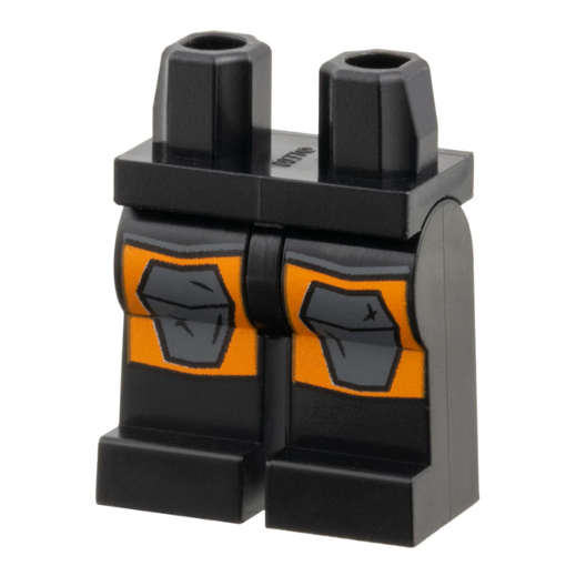 970c00pb1824 - Hips and Legs with Dark Bluish Gray Hexagonal Panels on Orange Squares Pattern – Black