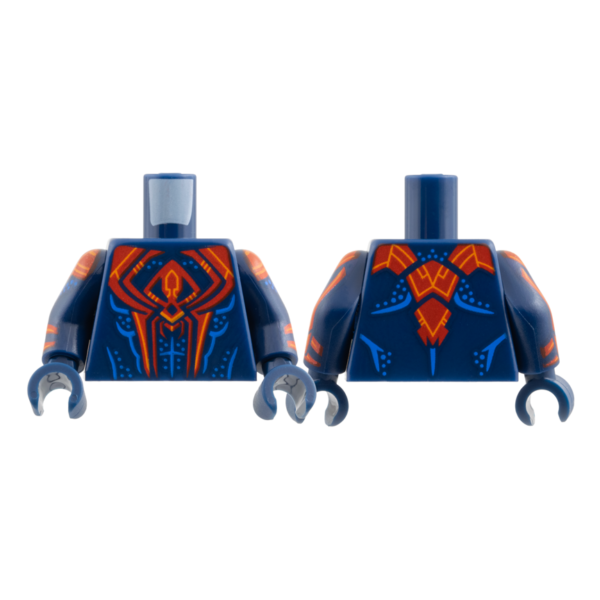 973pb6282c01 - Torso Large Red Spider, Orange Trim, Blue Muscle Contours and Dots Pattern / Dark Blue Arms with Red Pauldron, Cuff, and Stripe, Orange Trim and Blue Dots Pattern / Dark Blue Hands – Dark Blue
