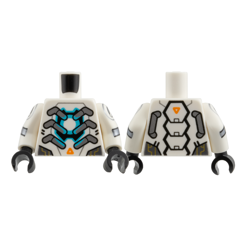 973pb6604c01 - Torso Armor, Silver Tubes, Medium Azure Circle, Orange Triangle Pattern / White Arms with Circle and Silver Chevron Pattern / Black Hands – White