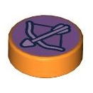 98138pb412 - Tile, Round 1 x 1 with Lavender Bow and Arrow on Medium Lavender Background Pattern – Orange