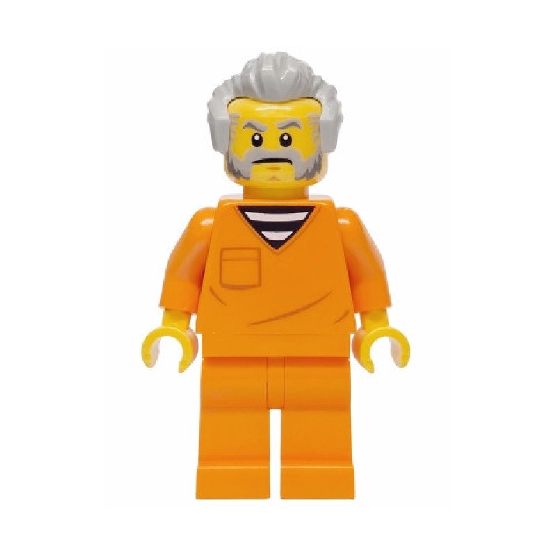 cty1701 - Police - City Jail Prisoner Male, Orange Prison Jumpsuit, Light Bluish Gray Hair, Beard and Sideburns