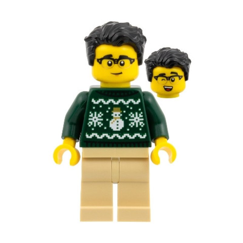 cty1931 - Man - Dark Green Holiday Sweater, Tan Legs, Black Hair