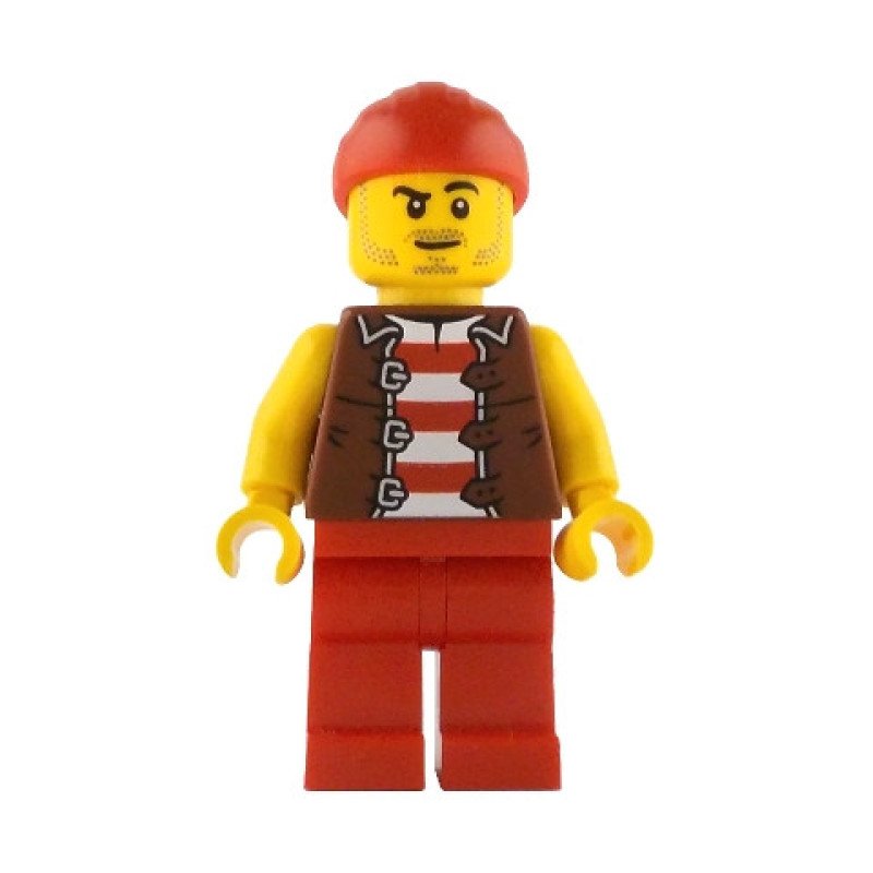 idea237 - Bo'sun Will - Pirate, Reddish Brown Jacket over Red and White Striped Shirt, Red Legs