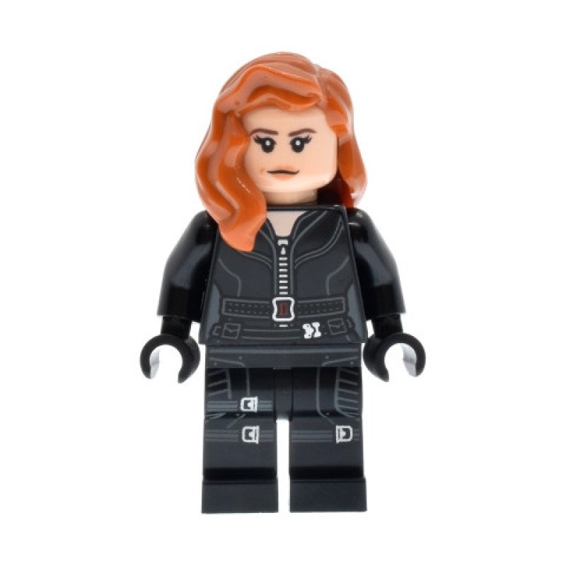 sh1012 - Black Widow - Black Jumpsuit, Dark Orange Mid-Length Hair, Printed Legs, Black Hands, Dark Brown Eyebrows